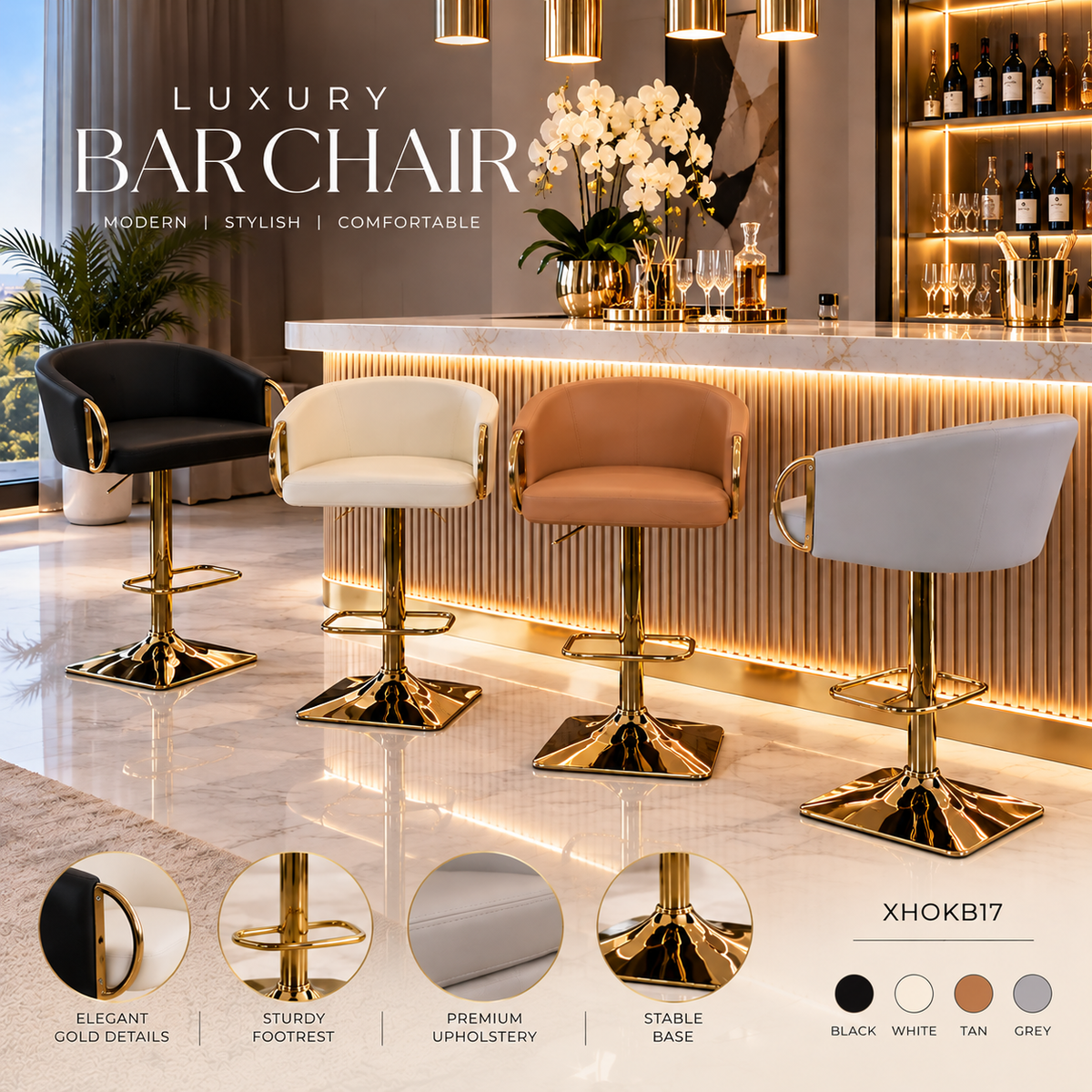Leather gold bar chairs 
