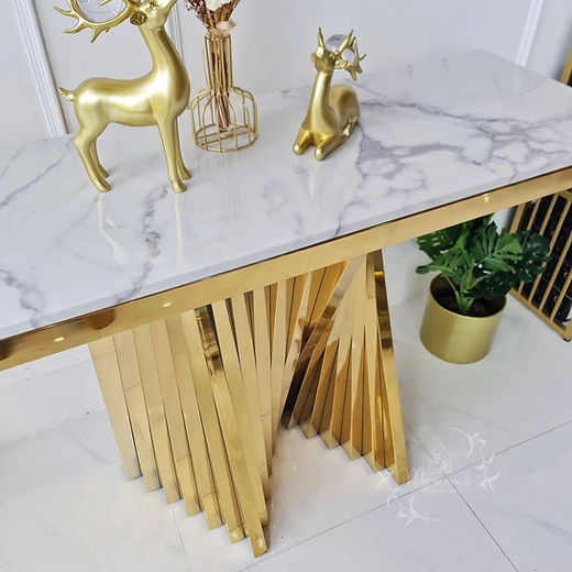 Gold console table white marble top