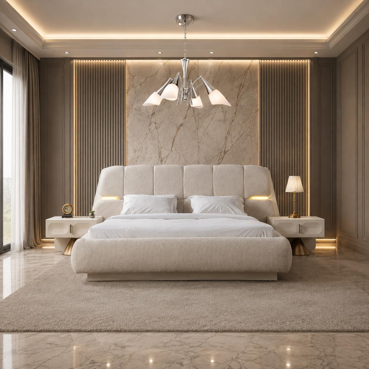 Luxury turkish bedroom suite cream with pedestals storage base 