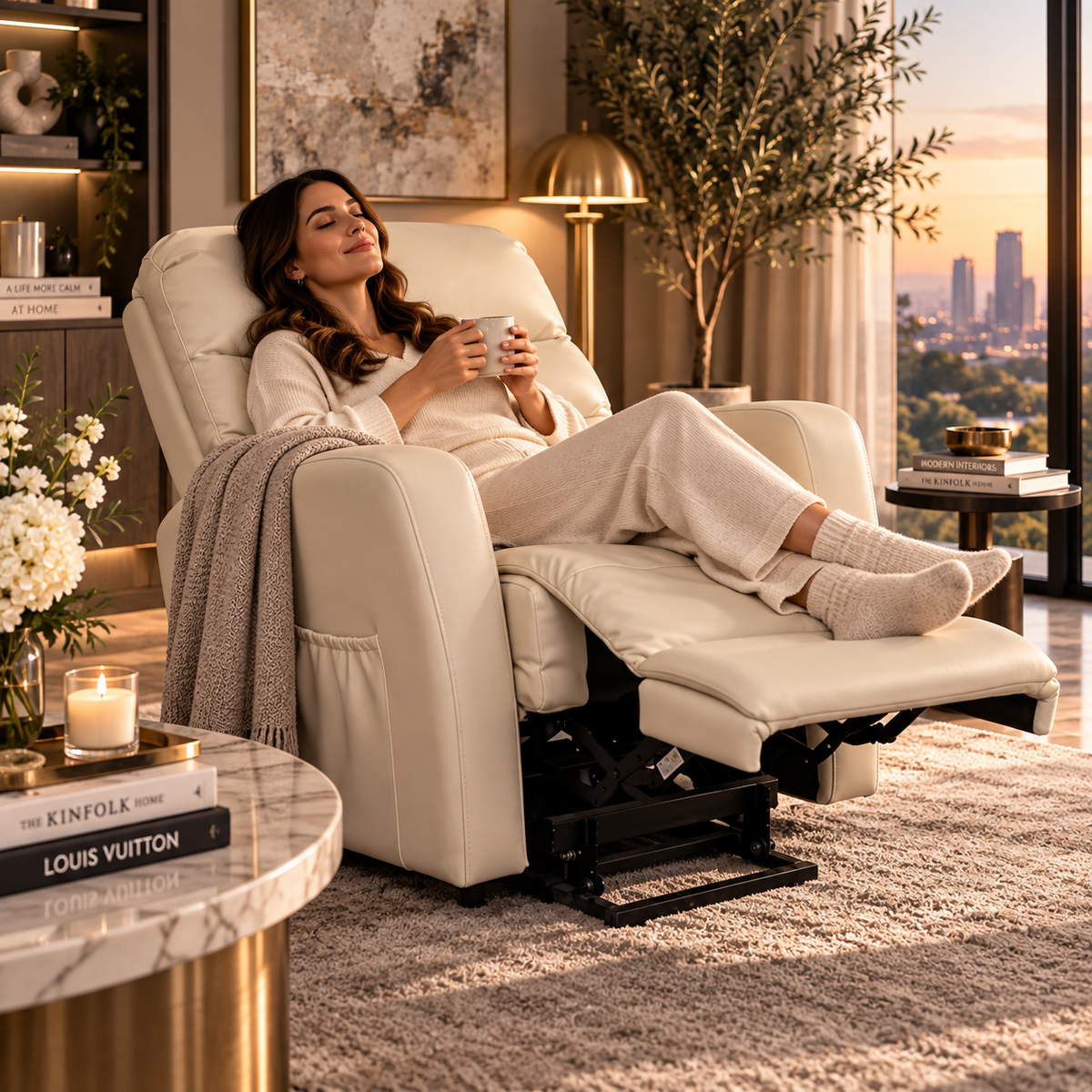 Beige single recliner 