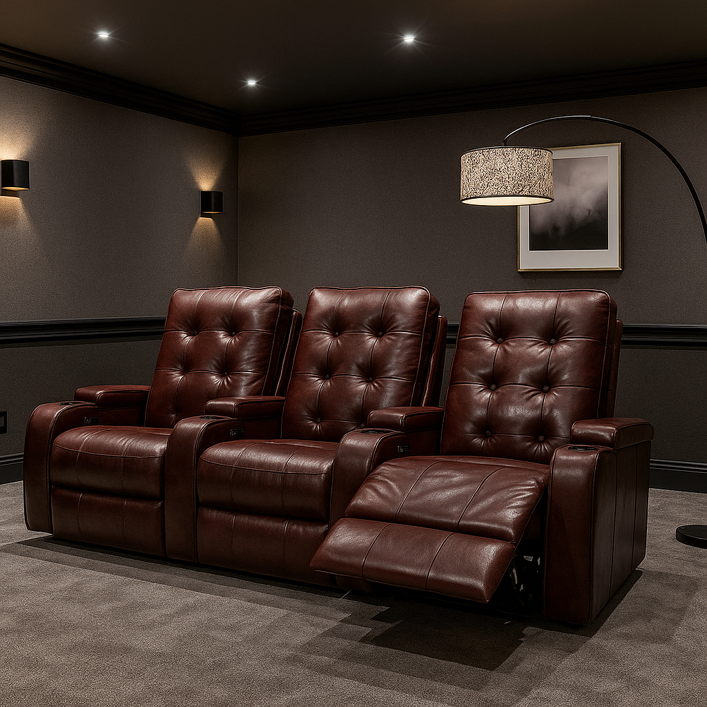 3 seater cinema recliner set burgandy leather 