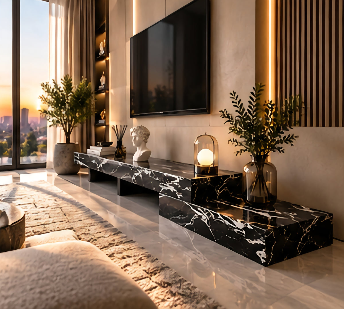 Contemporary black marble tv unit 