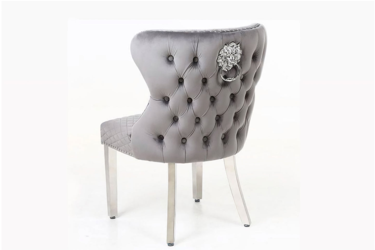 Velvet grey dining chairs lion buckle 