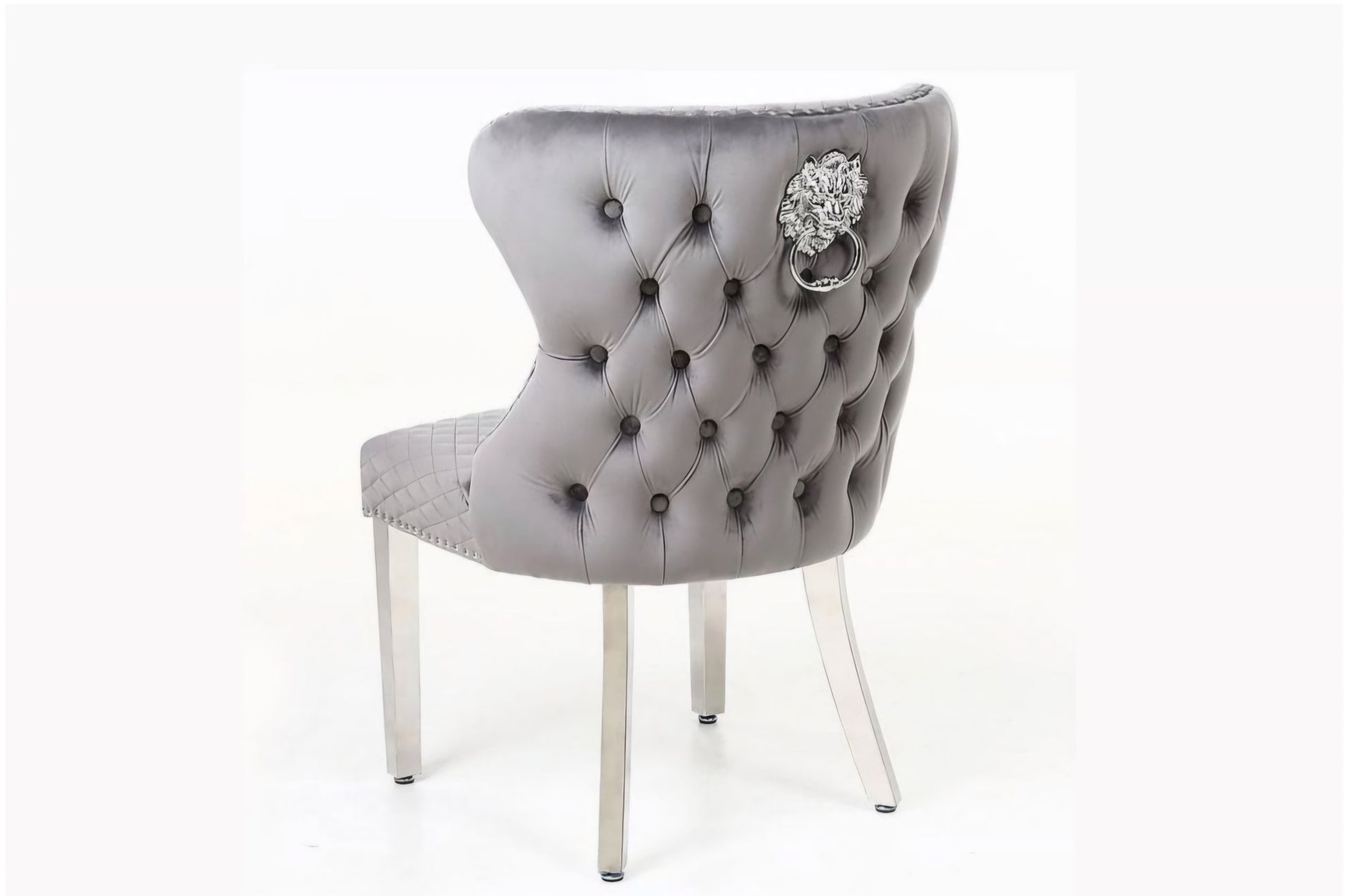 Velvet grey dining chairs lion buckle 