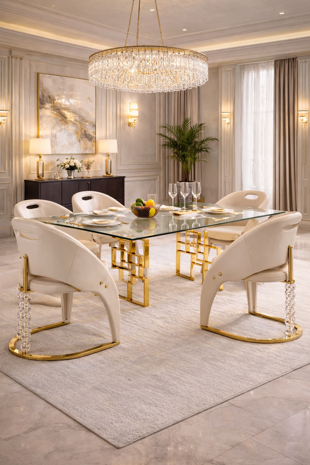 6 seater dining set glass table