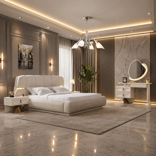 Luxury turkish bedroom suite cream with pedestals storage base 