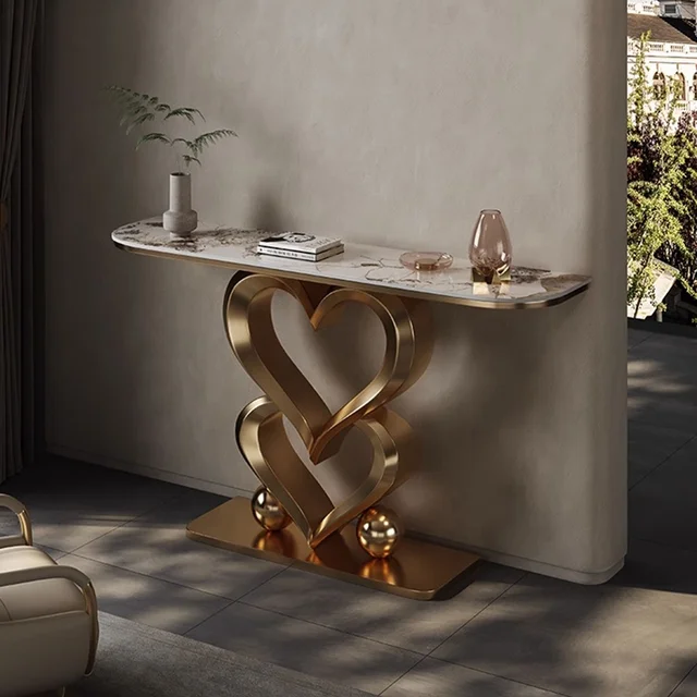 gold marble heart server console table