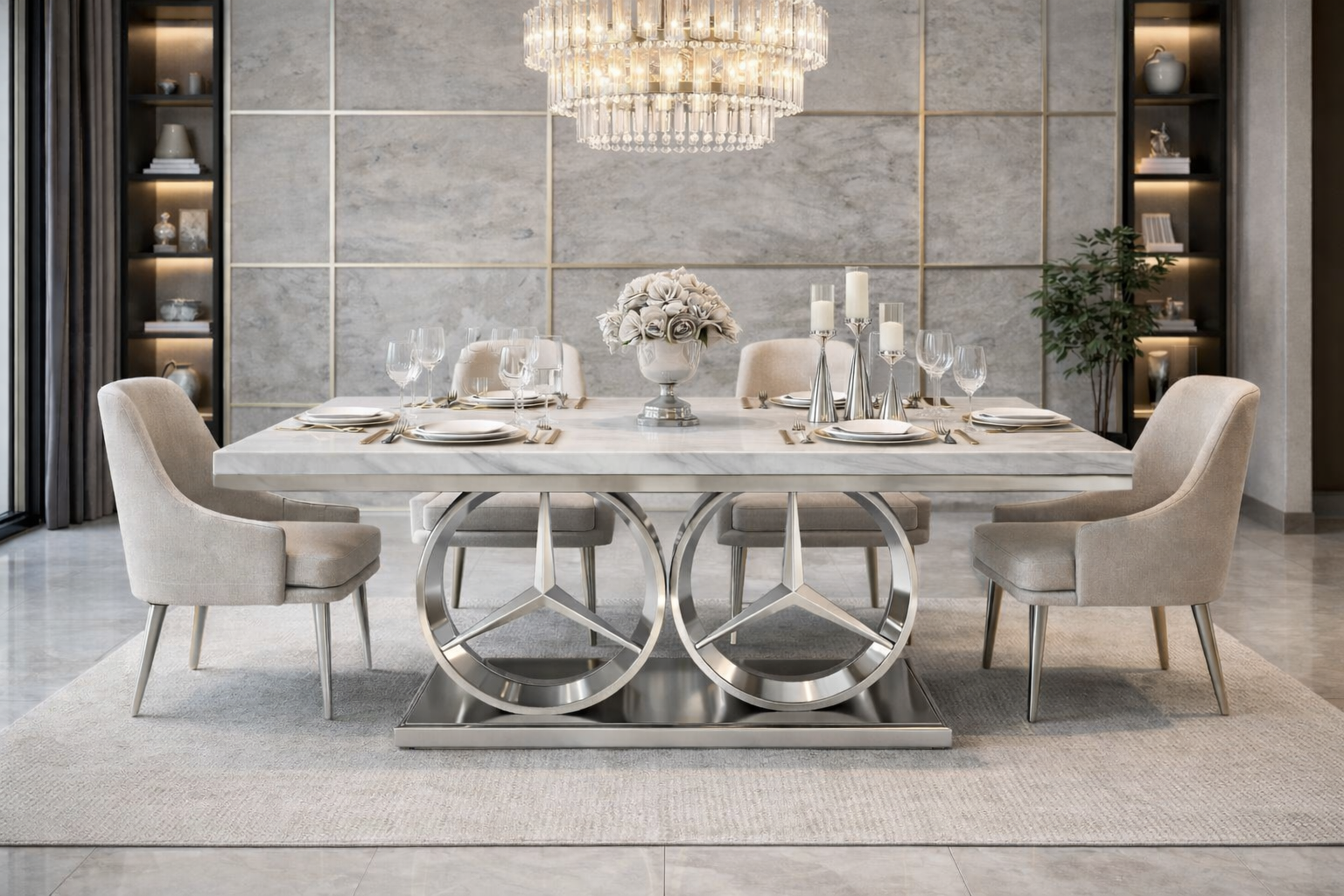Silver Mercedes benz dining table