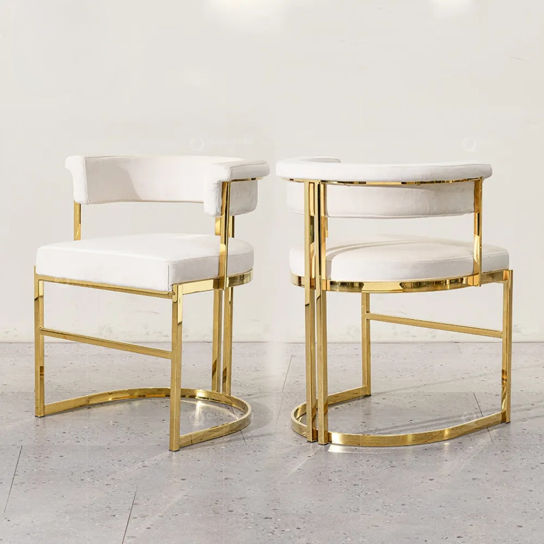 leather white gold dining chair