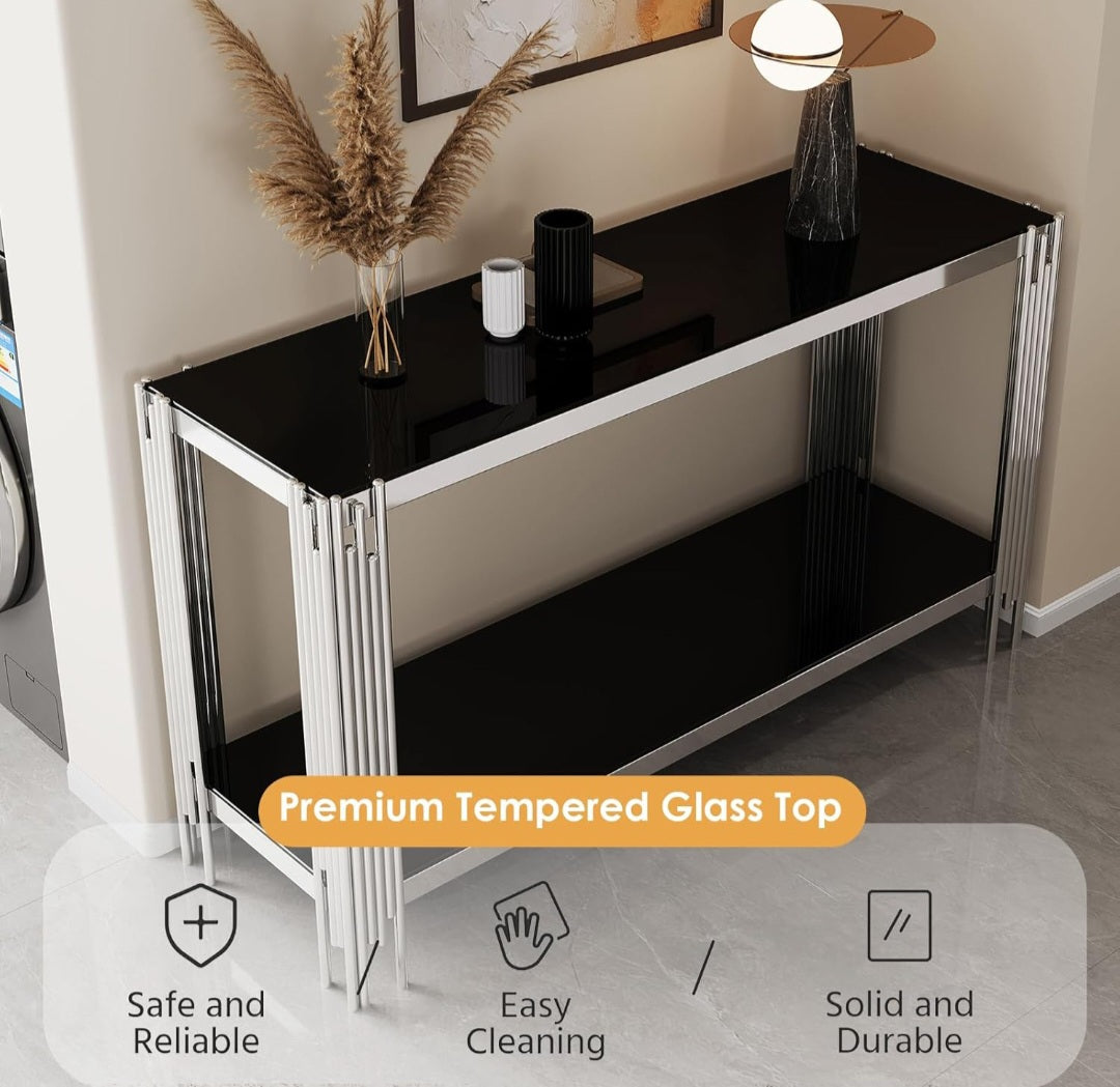 Silver glass console table 