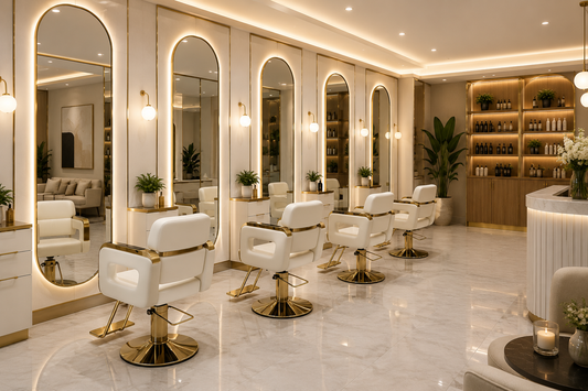 White and gold salon barber chairs 