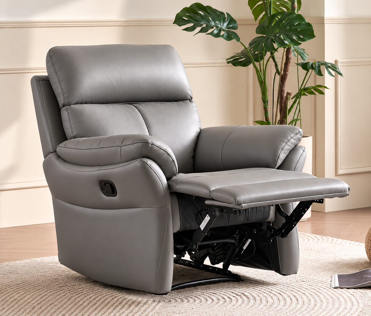Grey single leather recliner 