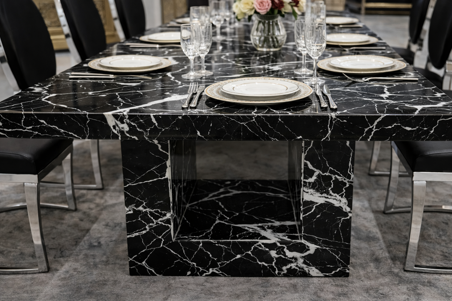 12, 14 seater marble dining table black marble 