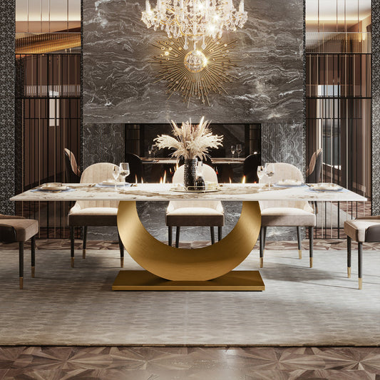 Gold dining table sintered stone