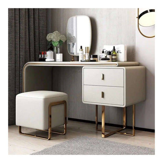 beige vanity station with mirror