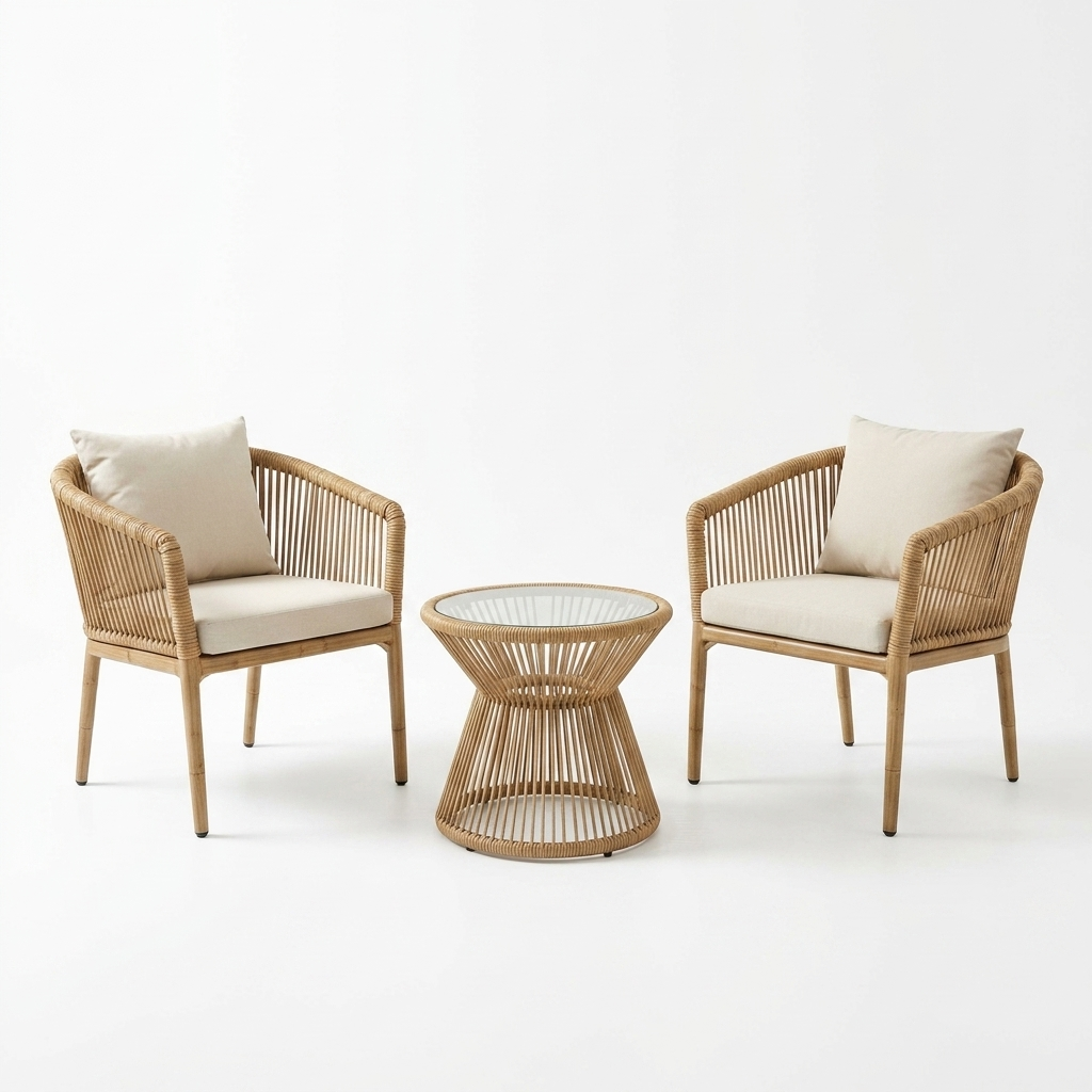 3 piece beige outdoor set with cofeee table