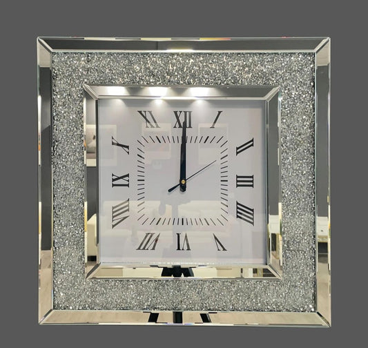 Mirrored silver square clock