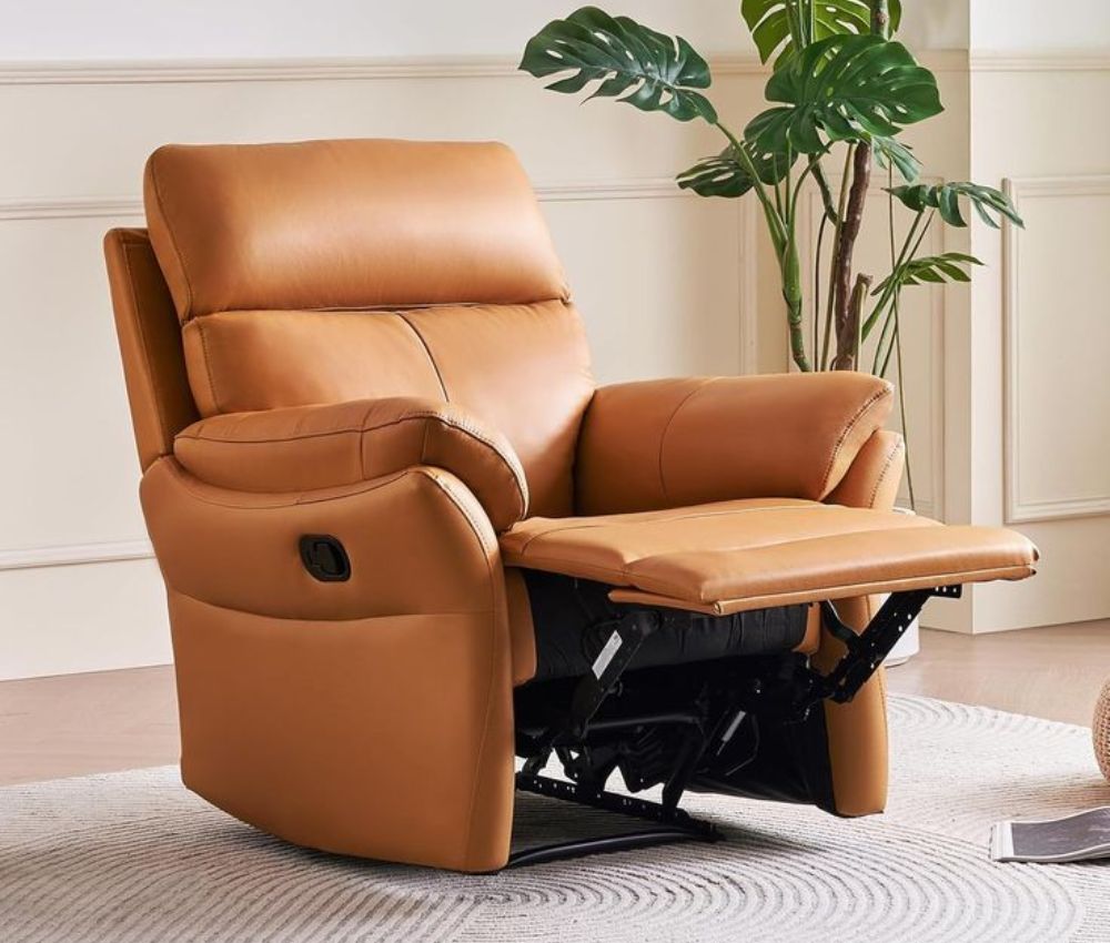 Brown single leather recliner 