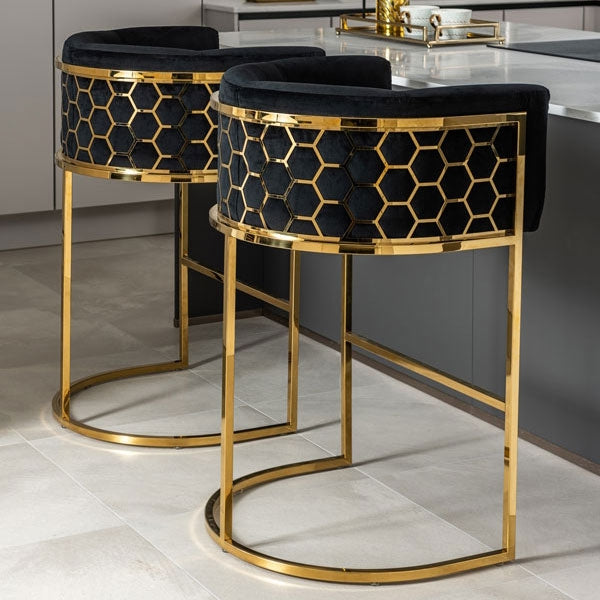 gold luxury bar chairs black velvet