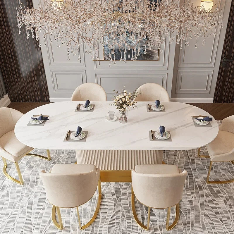 white and gold 8 seater dining table