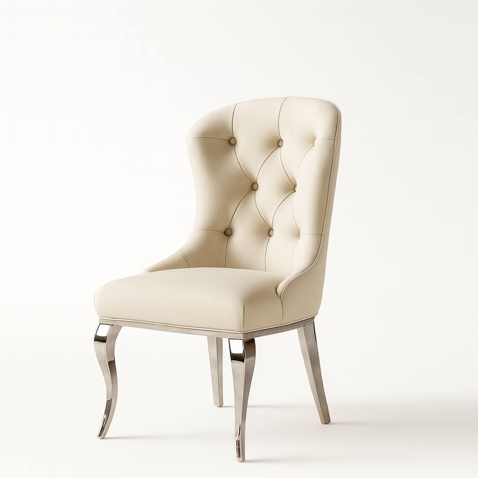 Cream leather dining chairs silver legs
