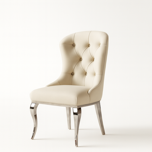 Cream leather dining chairs silver legs