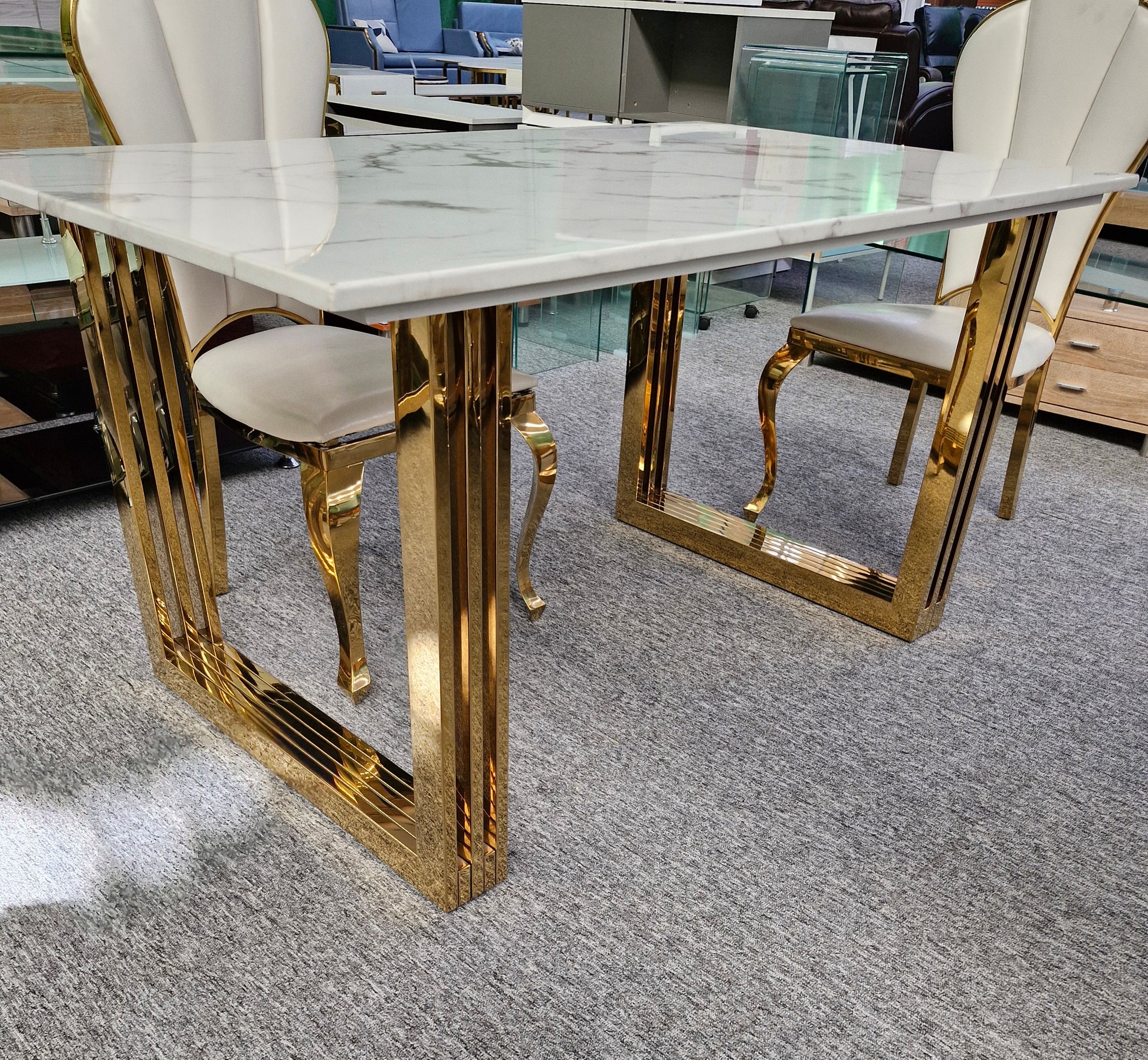 White and gold marble dining table 