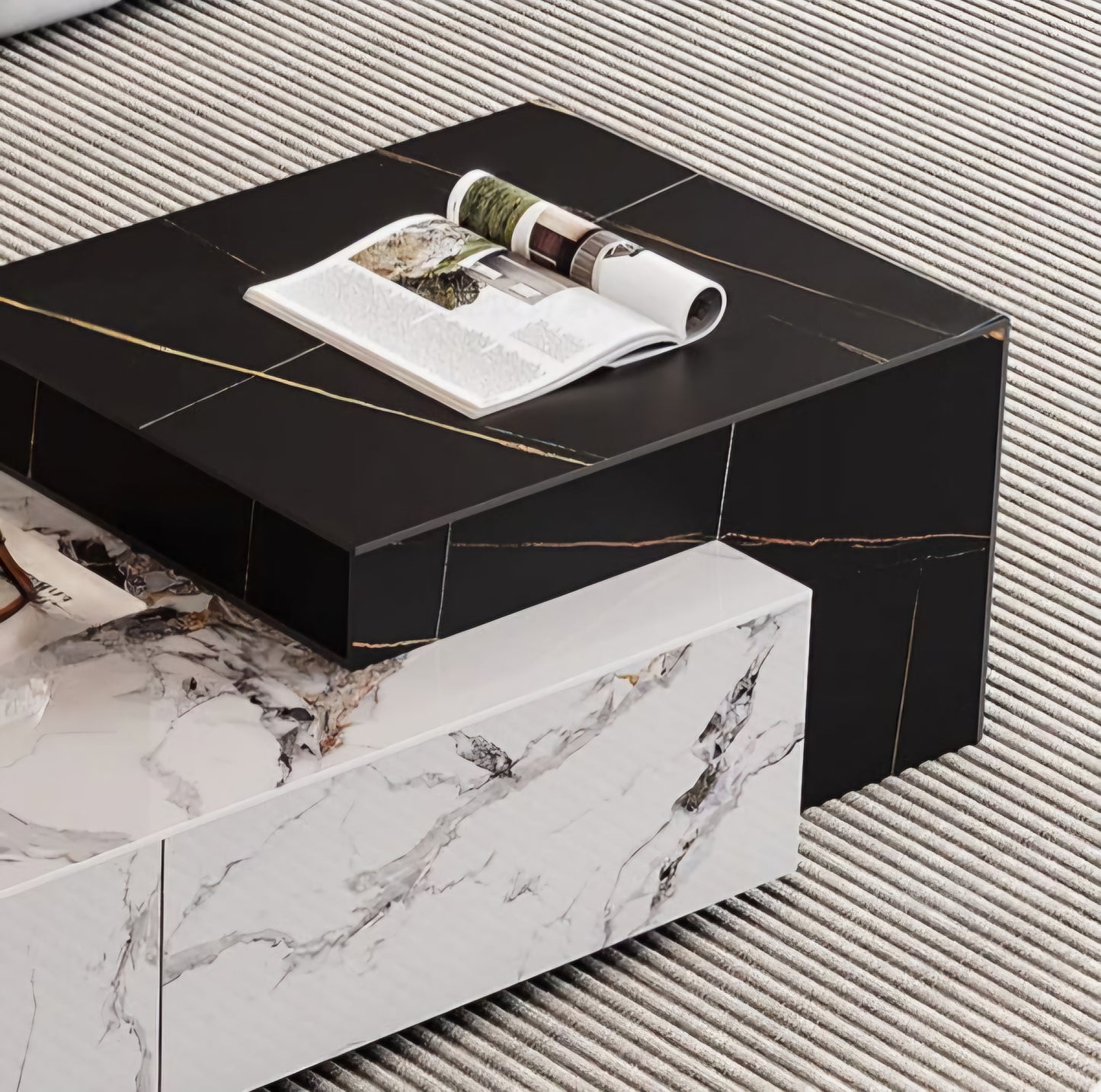 Sintered stone marble coffee table black and white