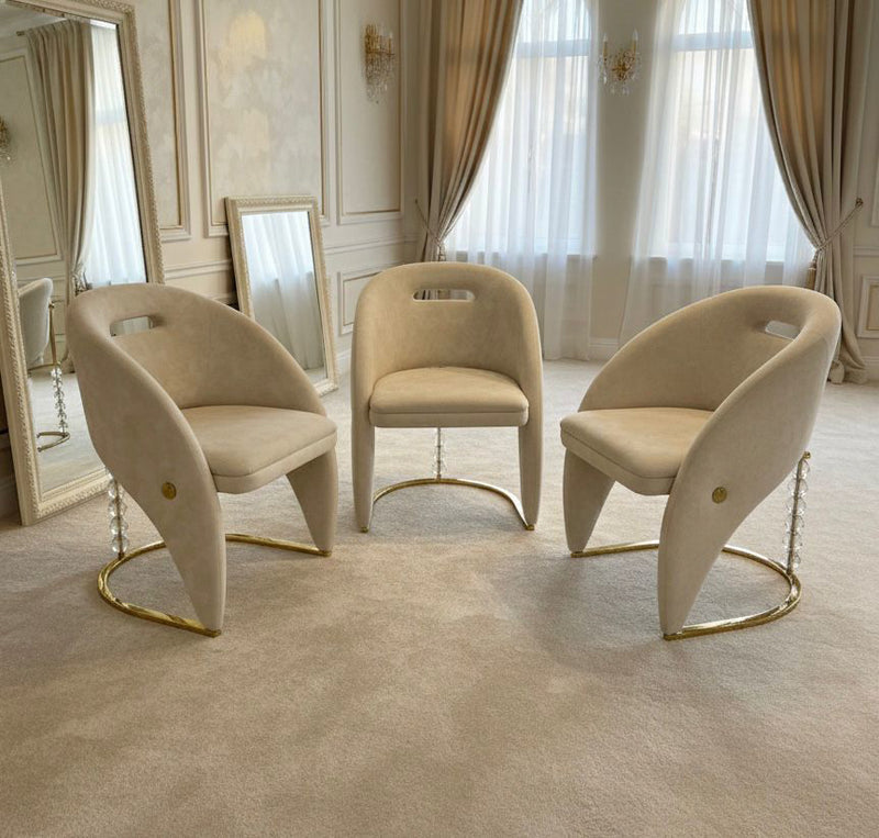 Designer dining chair beige and gold 