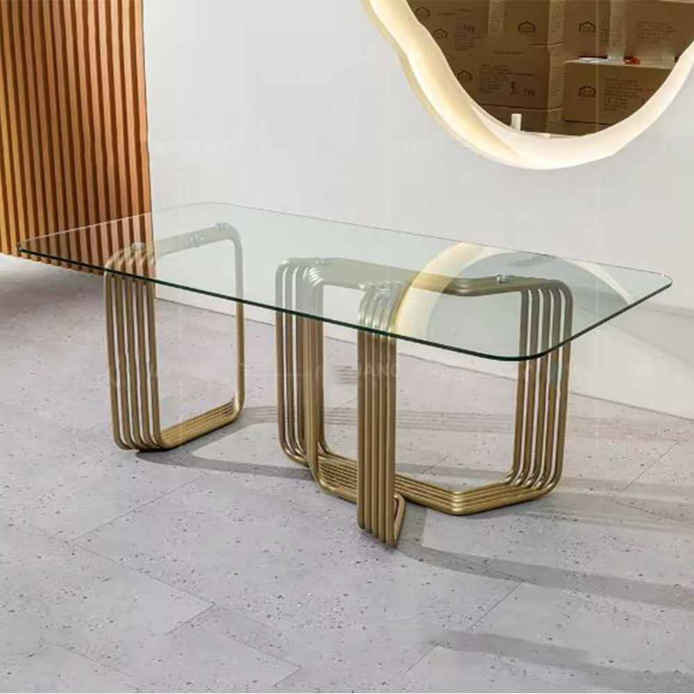 Gold dining table glass top 