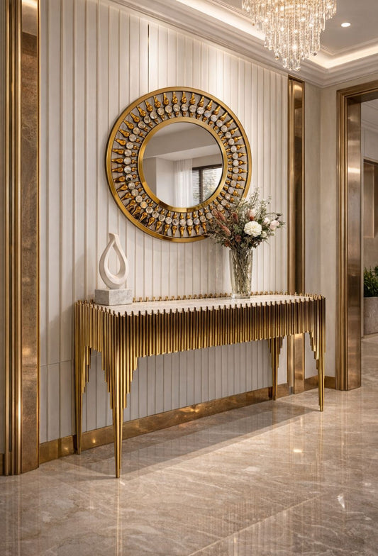 Gold server console table with marble