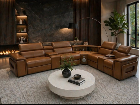 Leather corner suite with wine rack usb bullt in speakers 
