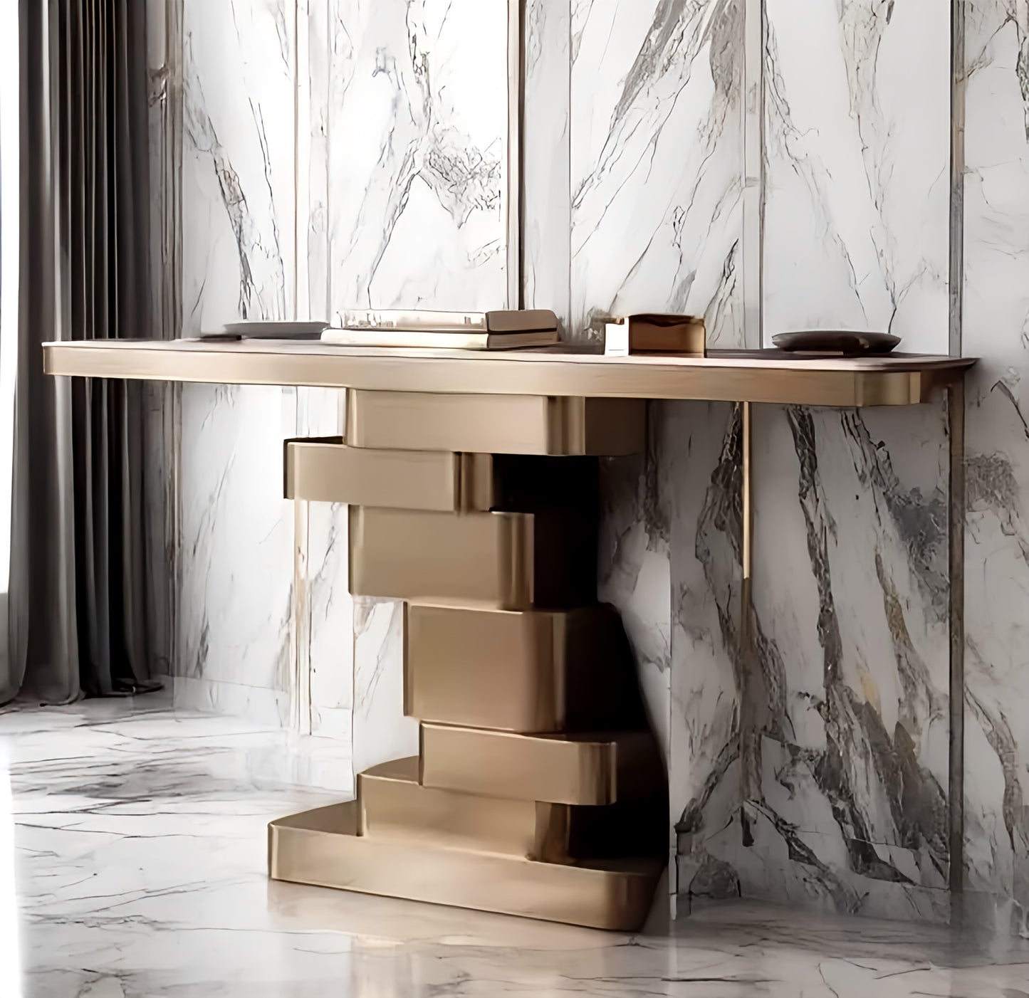 Gold contemporary marble top console table 