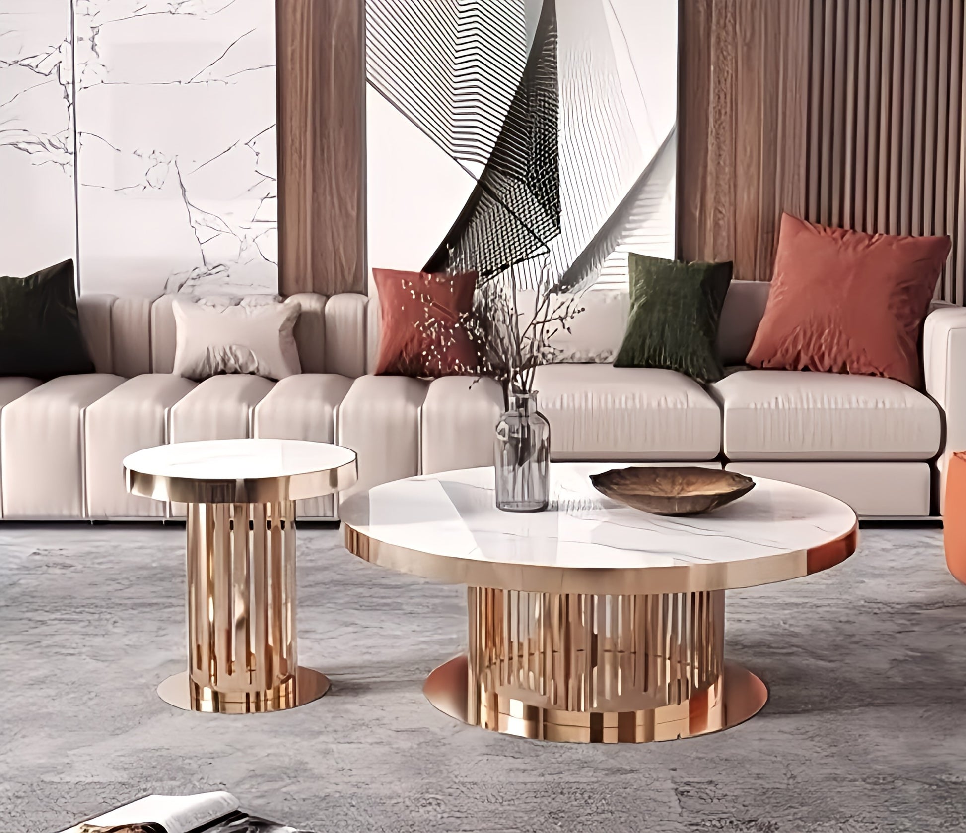 White gold marble round coffee table 