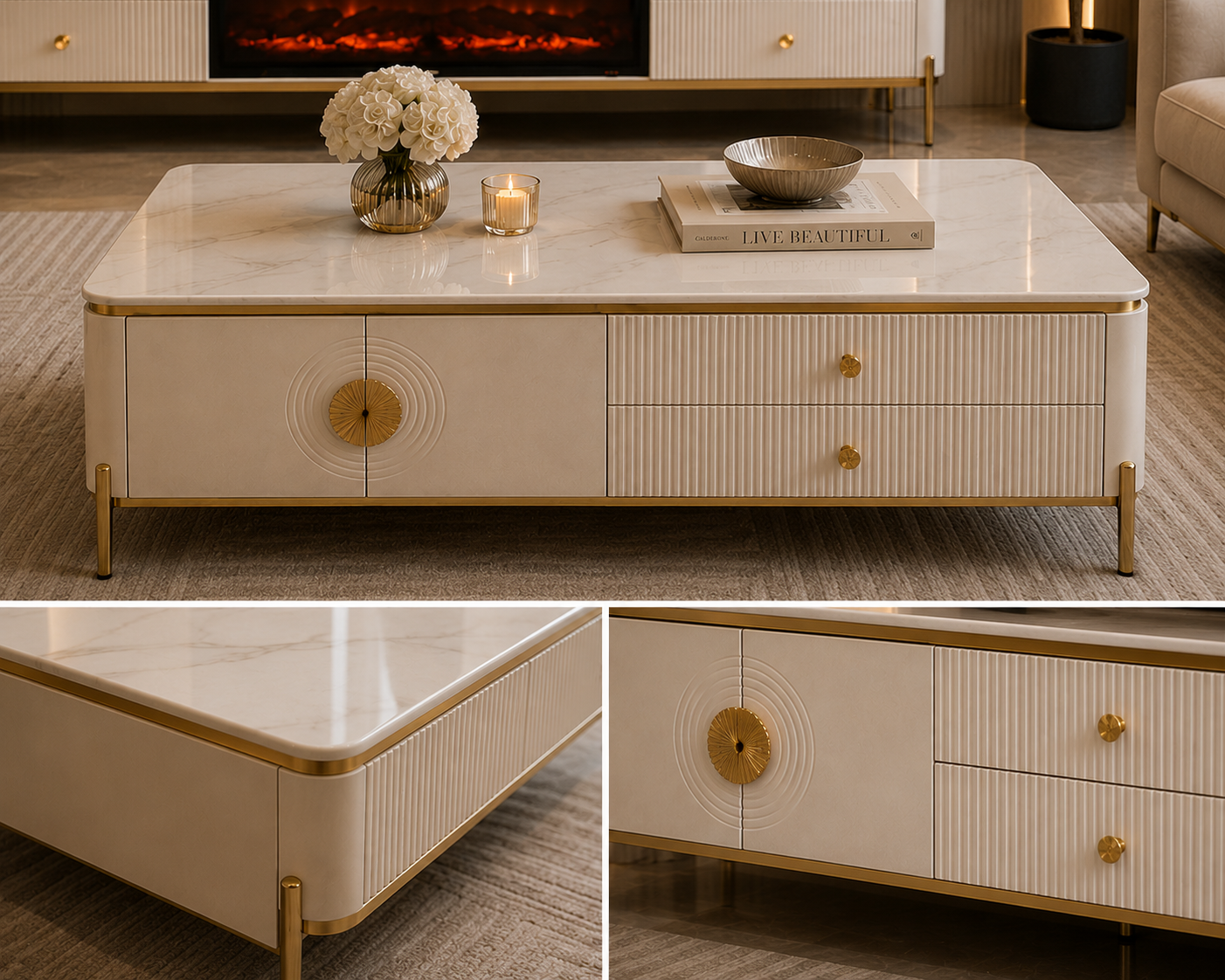 White and gold coffee table 