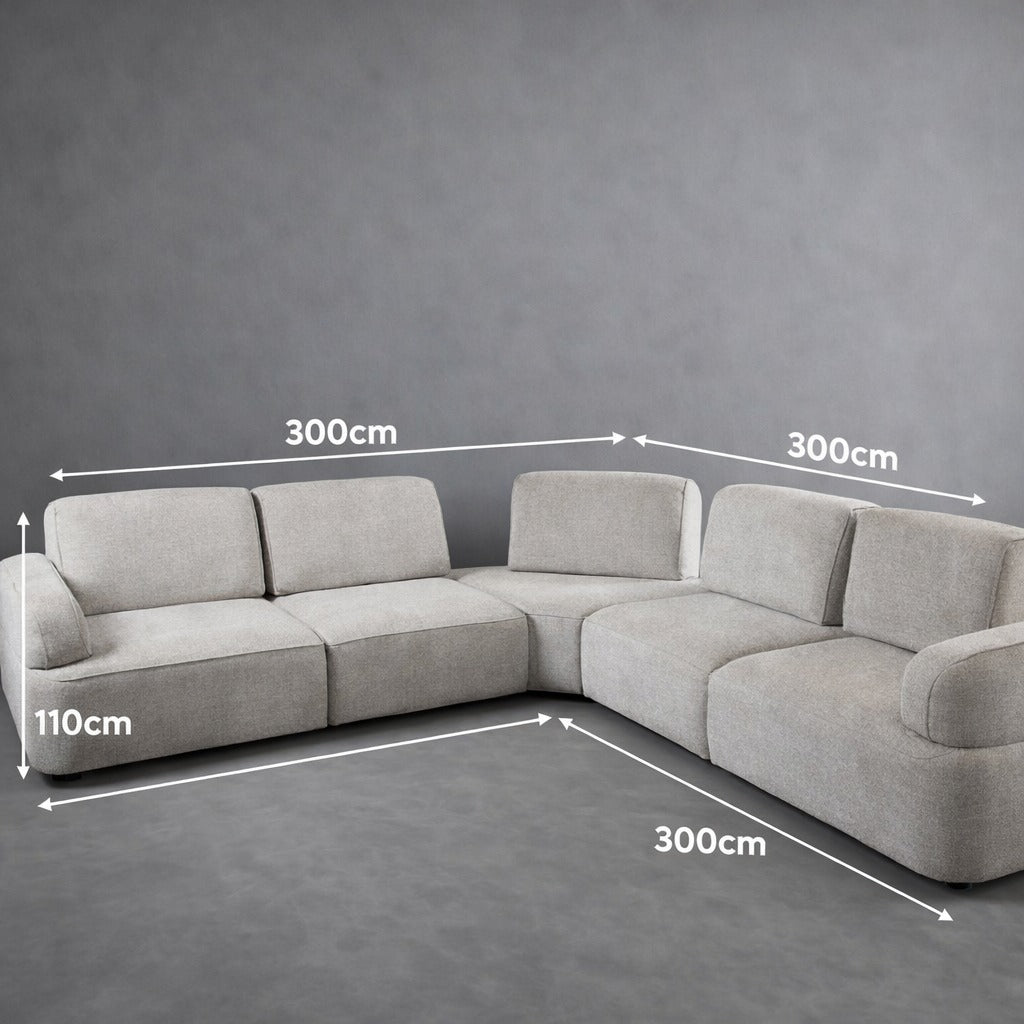 Boucle sectional couch white cream 