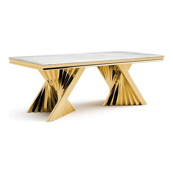 White and gold stainless steel dining table marble 