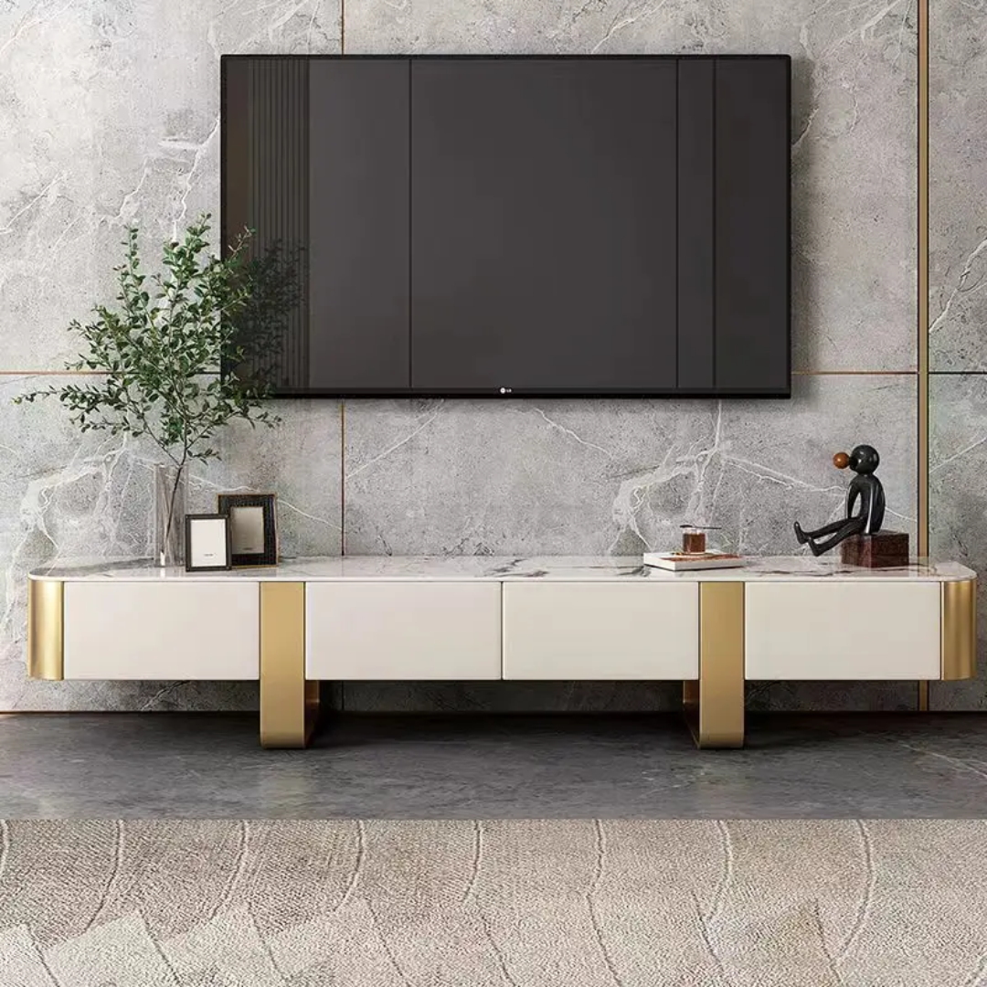 White and gold tv stand