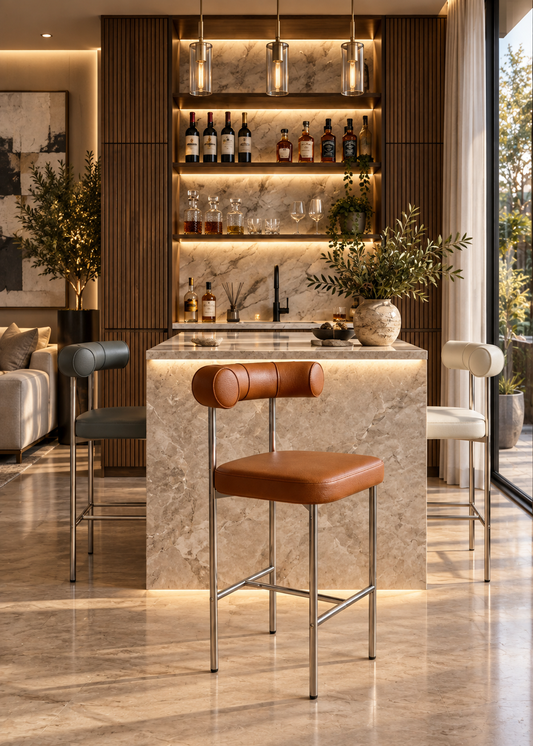 Silver leather bar chairs 