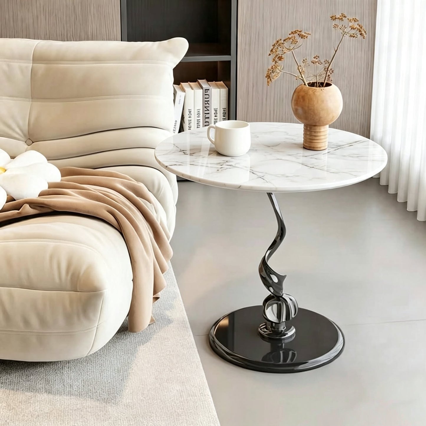 Round marble side table curved design 