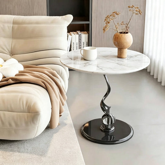 Round marble side table curved design 