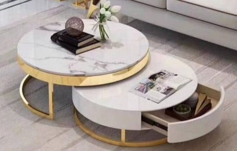 white glass marble gold nested coffee table