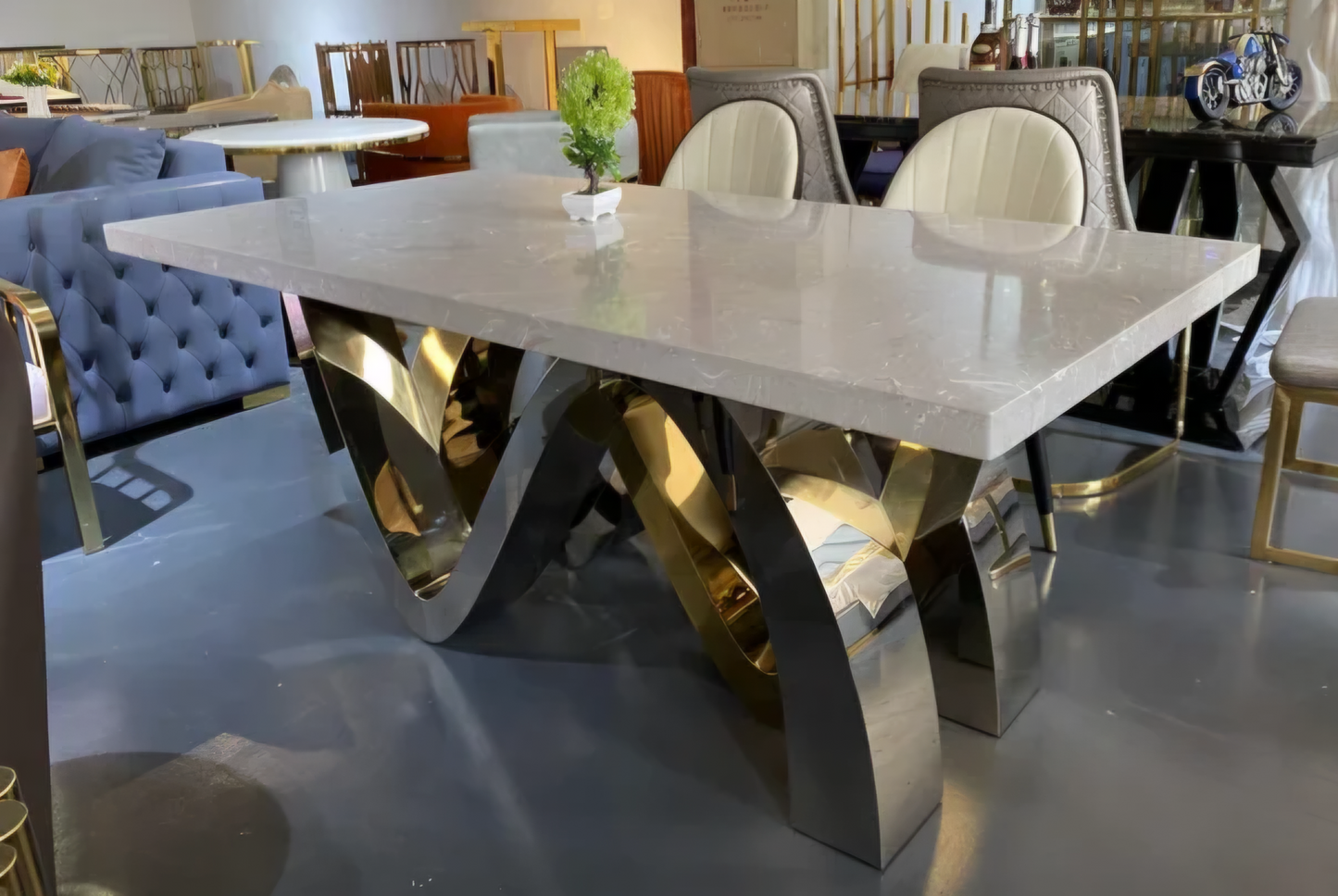 Silver and gold marble dining table 