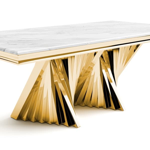 Gold stainless steel dining table marble 