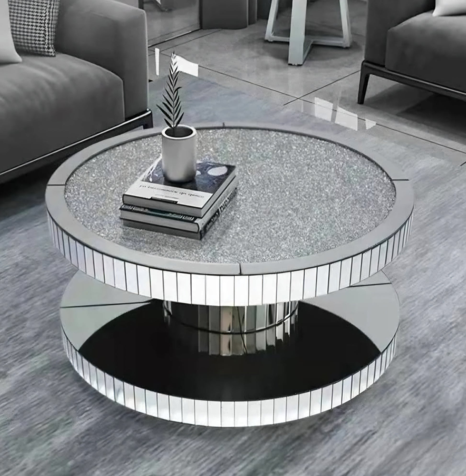 Crushed diamond mirror coffee table silver