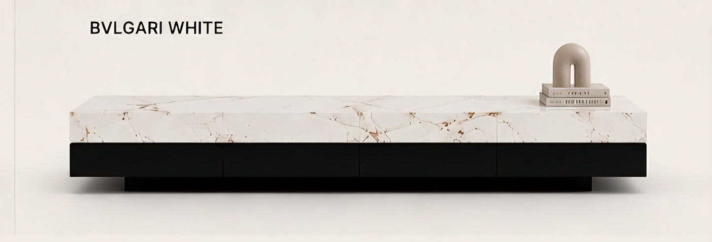 White marble tv plasma stand floating design 
