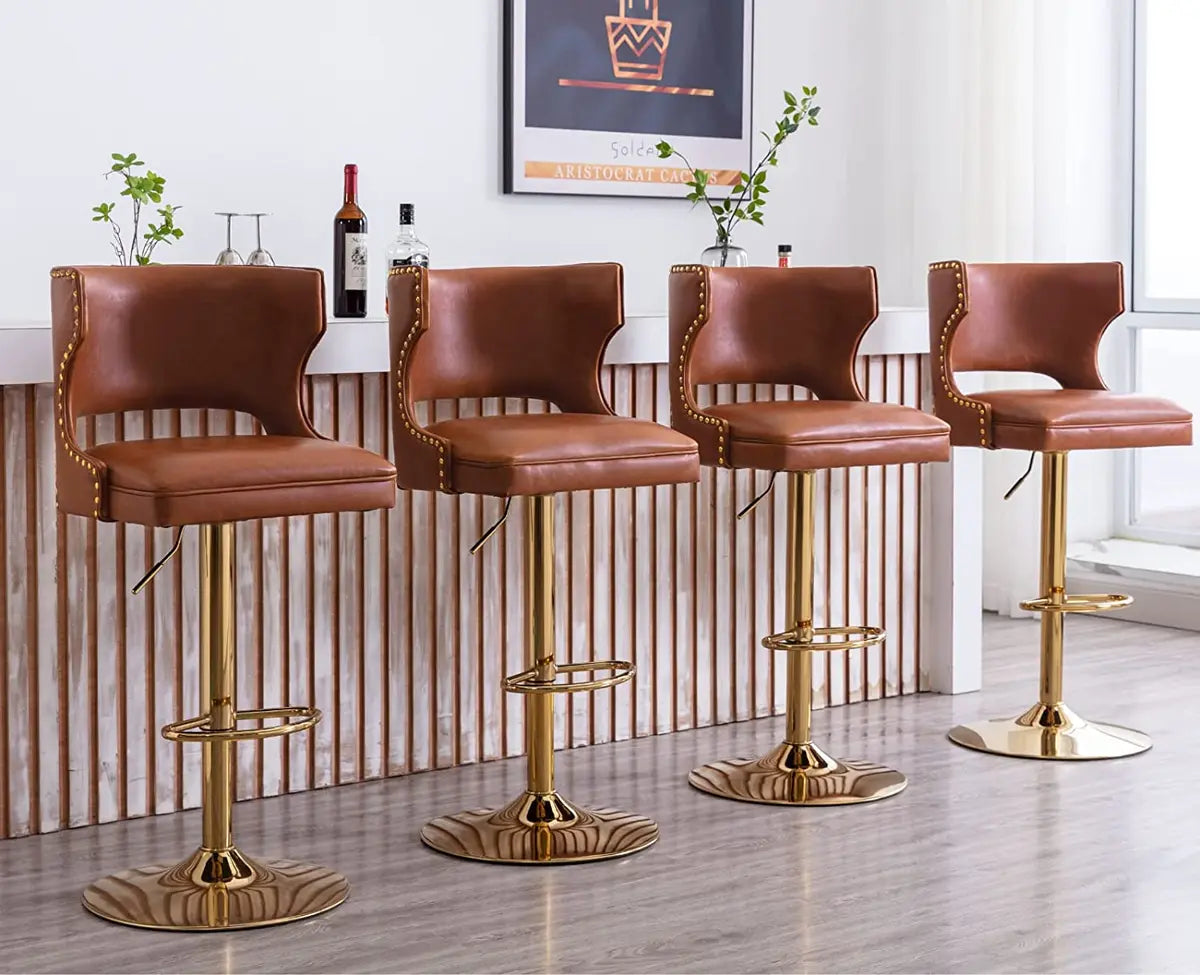 brown leather gold bar chairs