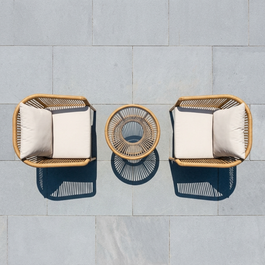 3 piece beige outdoor set with cofeee table
