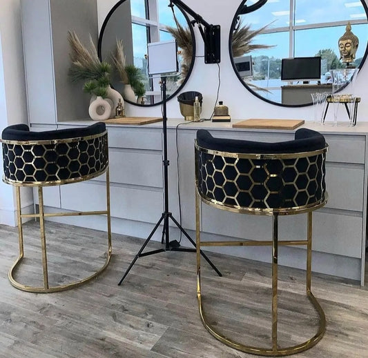 luxury gold bar chairs black velvet honeycomb