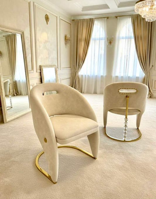Designer dining chair beige and gold 